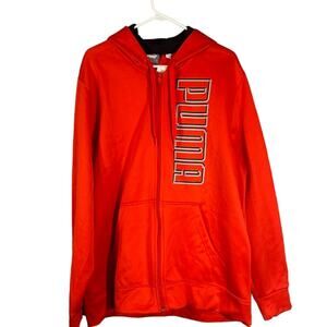 Puma Red Full Zip Logo Hooded Lightweight Athletic Casual Jacket Men Sz XL